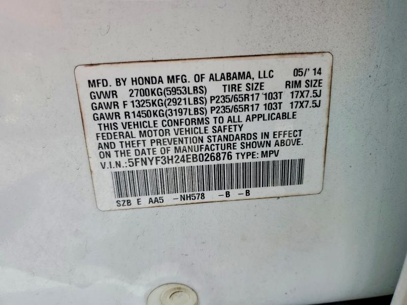 Продаж на аукціоні авто 2014 Honda Pilot, vin: 5FNYF3H24EB026876, номер лоту: 54963266