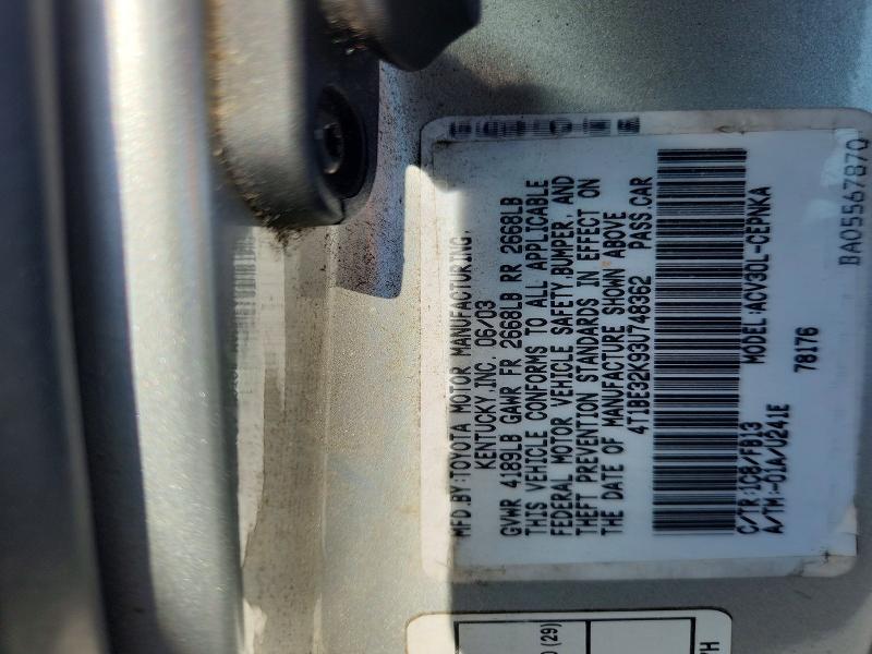 Продаж на аукціоні авто 2003 Toyota Camry, vin: 4T1BE32K93U748362, номер лоту: 54315376