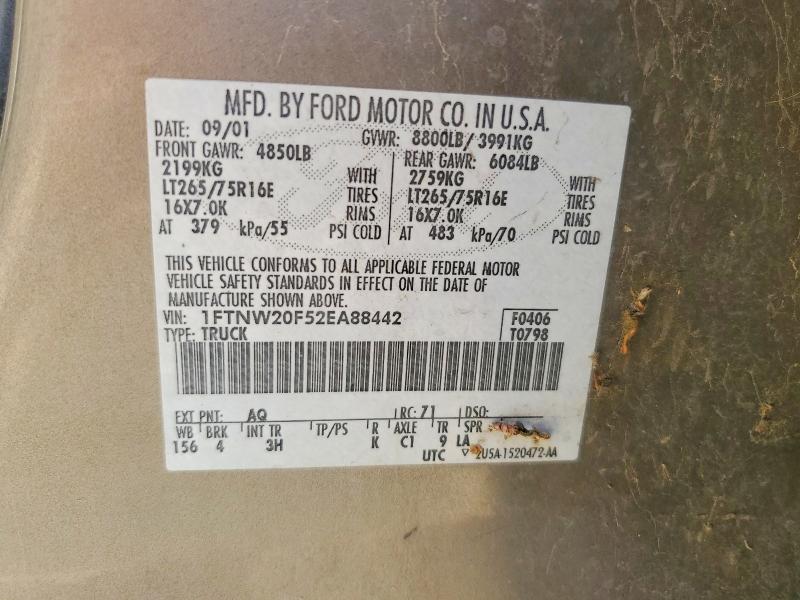 Продажа на аукционе авто 2002 Ford F250, vin: 1FTNW20F52EA88442, номер лота: 52190836