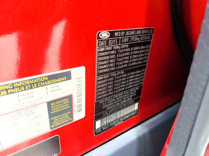 Aukcja sprzedaży 2015 Land Rover Range Rover Sport, vin: SALWR2VF5FA615891, numer aukcji: 53381926