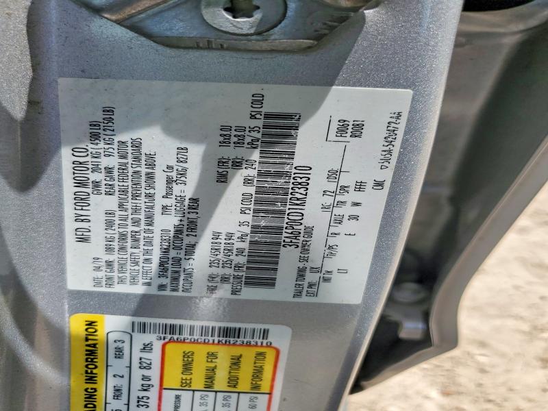 2019 Ford Fusion მანქანა იყიდება აუქციონზე, vin: 3FA6P0CD1KR238310, აუქციონის ნომერი: 54827956