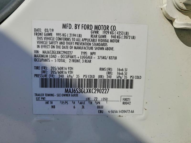 52900746 :رقم المزاد ، MAJ6S3GLXKC290227 vin ، 2019 Ford Ecosport مزاد بيع