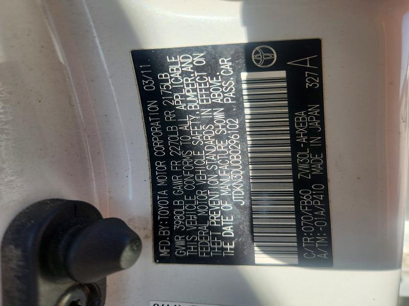 52286386 :رقم المزاد ، JTDKN3DU0B0296102 vin ، 2011 Toyota Prius مزاد بيع
