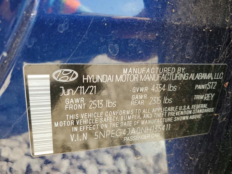 Aukcja sprzedaży 2022 Hyundai Sonata, vin: 5NPEG4JA0NH135411, numer aukcji: 53288656