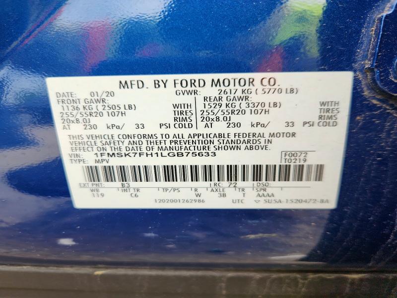 Aukcja sprzedaży 2020 Ford Explorer, vin: 1FMSK7FH1LGB75633, numer aukcji: 54529626