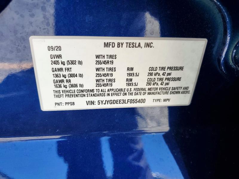 Продаж на аукціоні авто 2020 Tesla Model Y, vin: 5YJYGDEE3LF055400, номер лоту: 54887986