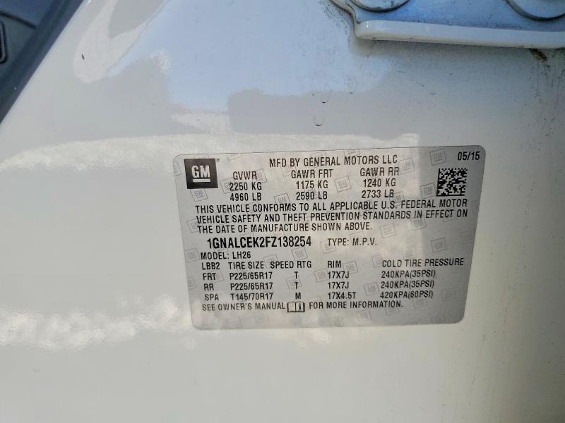54275796 :رقم المزاد ، 1GNALCEK2FZ138254 vin ، 2015 Chevrolet Equinox مزاد بيع
