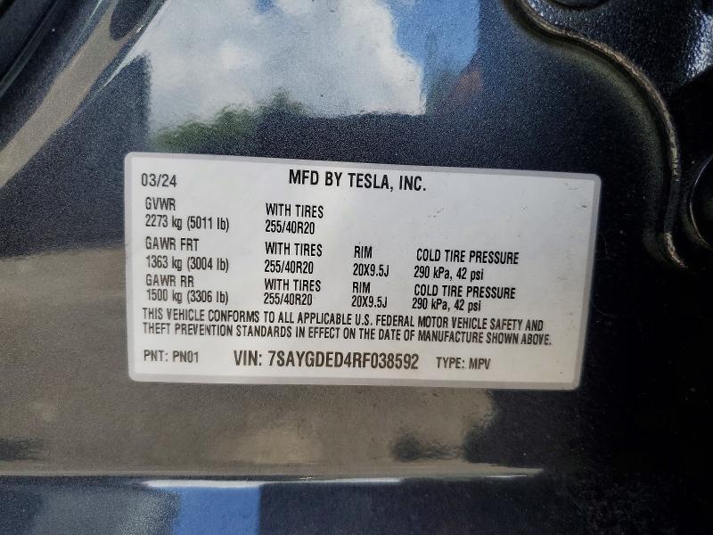 Продаж на аукціоні авто 2024 Tesla Model Y, vin: 7SAYGDED4RF038592, номер лоту: 54262646