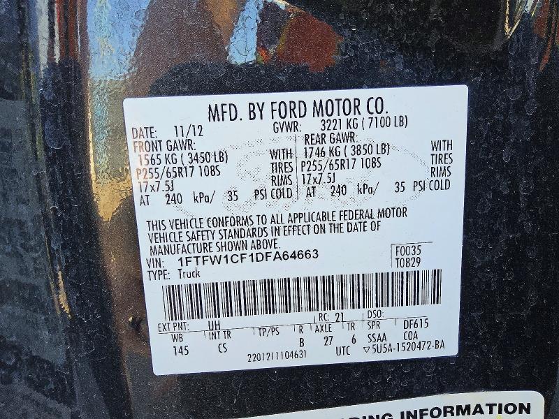 Продажа на аукционе авто 2013 Ford F150, vin: 1FTFW1CF1DFA64663, номер лота: 52270406