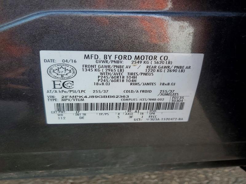 2016 Ford Edge მანქანა იყიდება აუქციონზე, vin: 2FMPK4J89GBB62363, აუქციონის ნომერი: 54039346