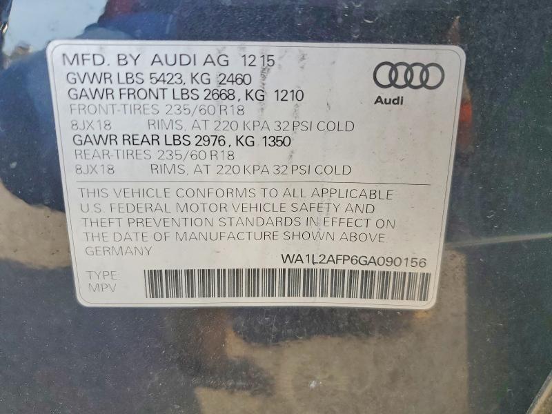 Продаж на аукціоні авто 2016 Audi Q5, vin: WA1L2AFP6GA090156, номер лоту: 52471296