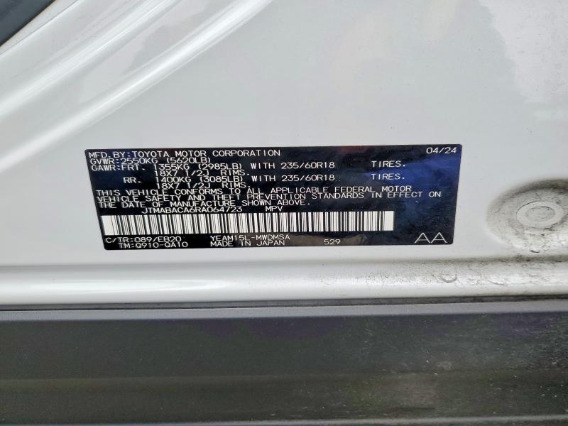 2024 Toyota Bz4x მანქანა იყიდება აუქციონზე, vin: JTMABACA6RA064723, აუქციონის ნომერი: 52062416