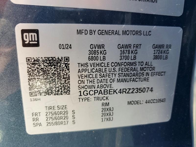 53252176 :رقم المزاد ، 1GCPABEK4RZ235074 vin ، 2024 Chevrolet Silverado مزاد بيع