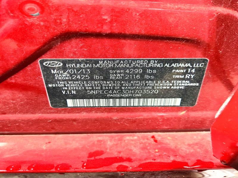 55395366 :رقم المزاد ، 5NPEC4AC3DH703520 vin ، 2013 Hyundai Sonata مزاد بيع