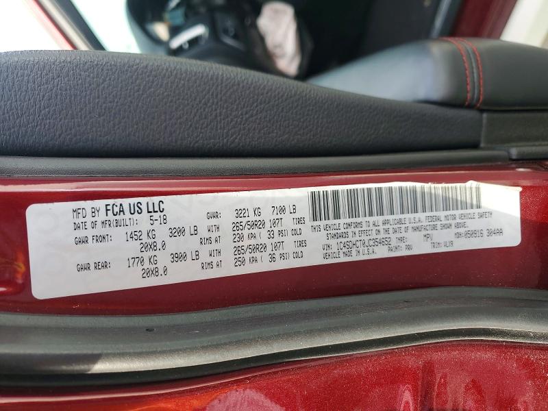 Aukcja sprzedaży 2018 Dodge Durango, vin: 1C4SDHCT0JC354652, numer aukcji: 53603726