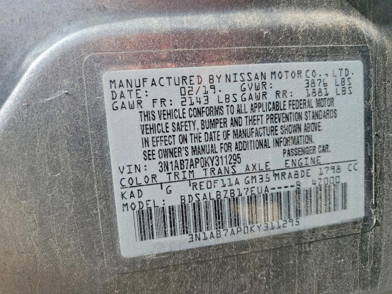 54744566 :رقم المزاد ، 3N1AB7AP0KY311295 vin ، 2019 Nissan Sentra مزاد بيع