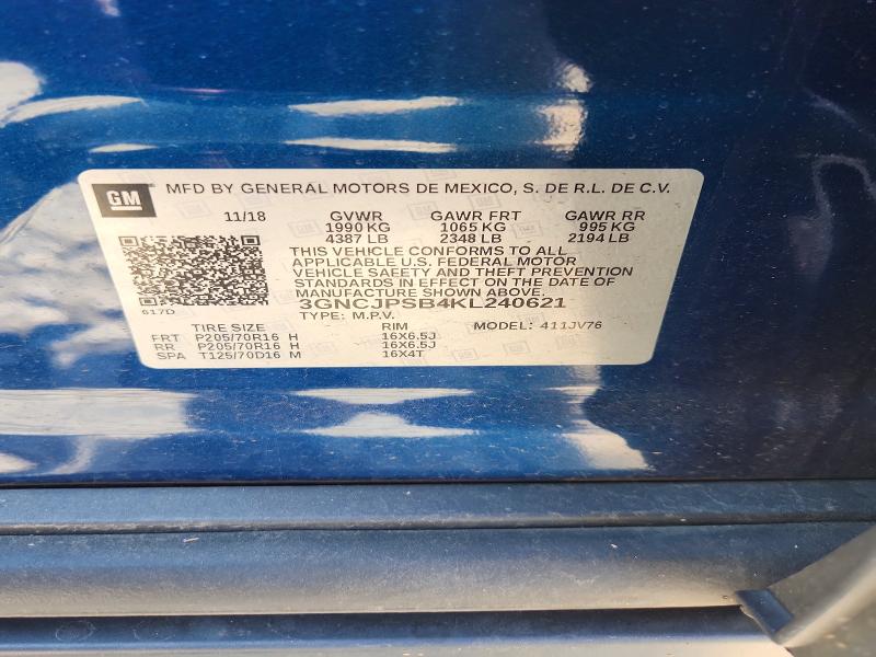 Продаж на аукціоні авто 2019 Chevrolet Trax, vin: 3GNCJPSB4KL240621, номер лоту: 54166556