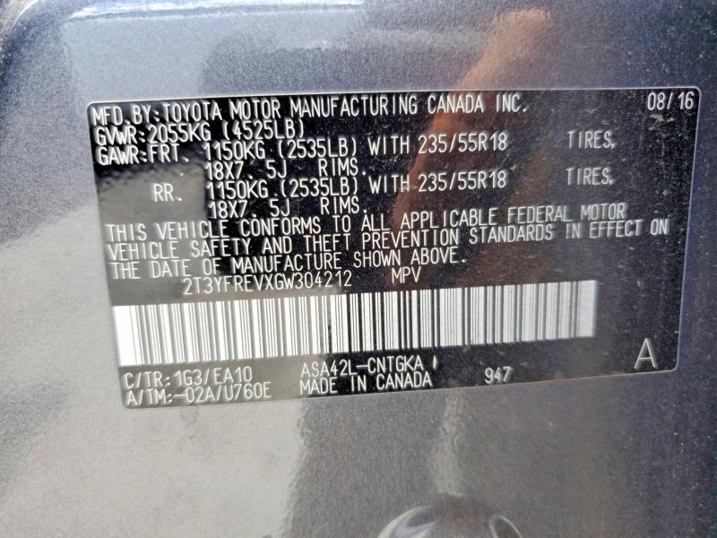 Продаж на аукціоні авто 2016 Toyota Rav4, vin: 2T3YFREVXGW304212, номер лоту: 54819386