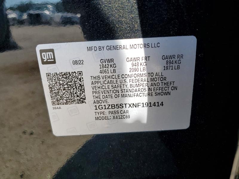 53363616 :رقم المزاد ، 1G1ZB5STXNF191414 vin ، 2022 Chevrolet Malibu مزاد بيع