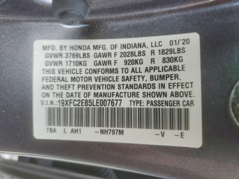 54754046 :رقم المزاد ، 19XFC2E85LE007677 vin ، 2020 Honda Civic مزاد بيع