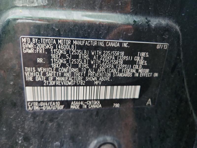 53471746 :رقم المزاد ، 2T3DFREVXDW071782 vin ، 2013 Toyota Rav4 مزاد بيع