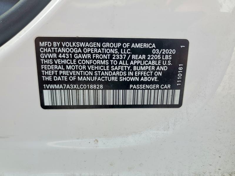 52859536 :رقم المزاد ، 1VWMA7A3XLC018828 vin ، 2020 Volkswagen Passat مزاد بيع