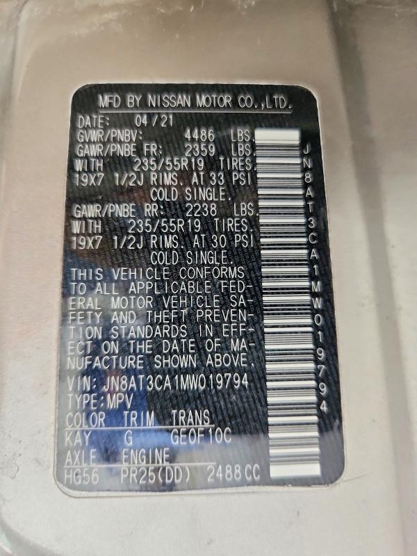 Продажа на аукционе авто 2021 Nissan Rogue, vin: JN8AT3CA1MW019794, номер лота: 54220846