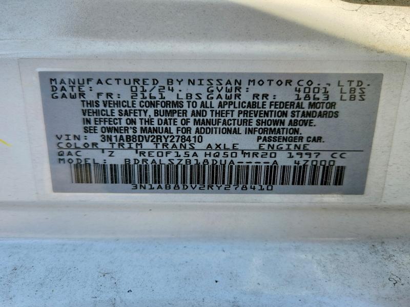 2024 Nissan Sentra მანქანა იყიდება აუქციონზე, vin: 3N1AB8DV2RY278410, აუქციონის ნომერი: 53105716