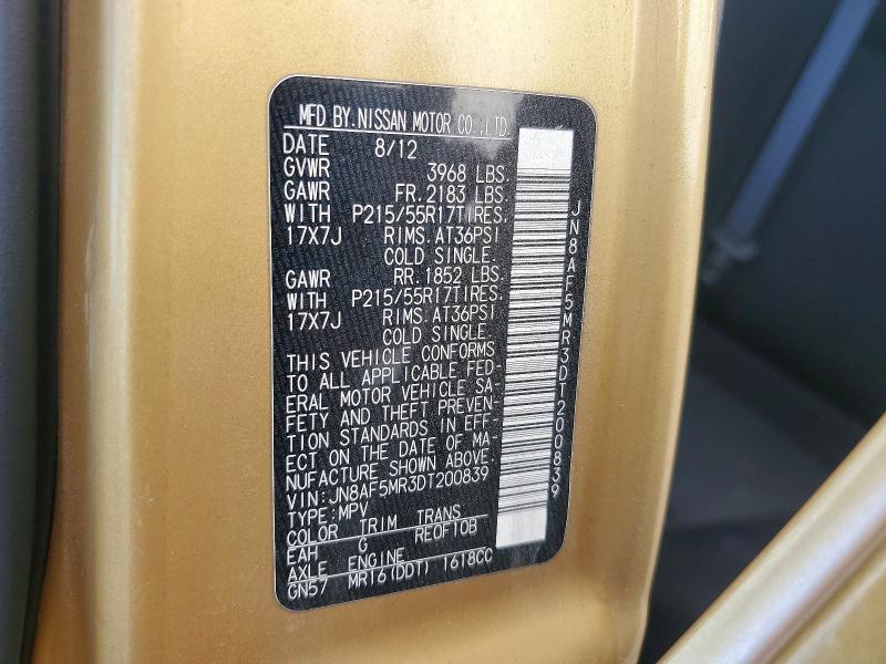 2013 Nissan Juke მანქანა იყიდება აუქციონზე, vin: JN8AF5MR3DT200839, აუქციონის ნომერი: 55532846