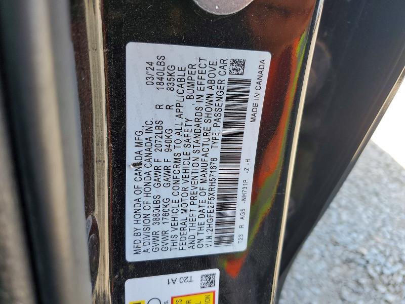 Aukcja sprzedaży 2024 Honda Civic, vin: 2HGFE2F5XRH571676, numer aukcji: 53060216