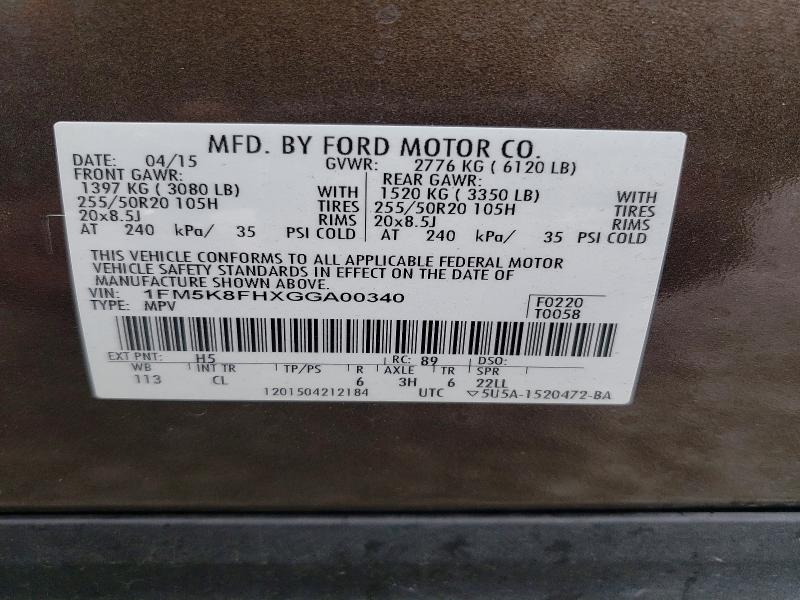 Продажа на аукционе авто 2016 Ford Explorer, vin: 1FM5K8FHXGGA00340, номер лота: 52385716