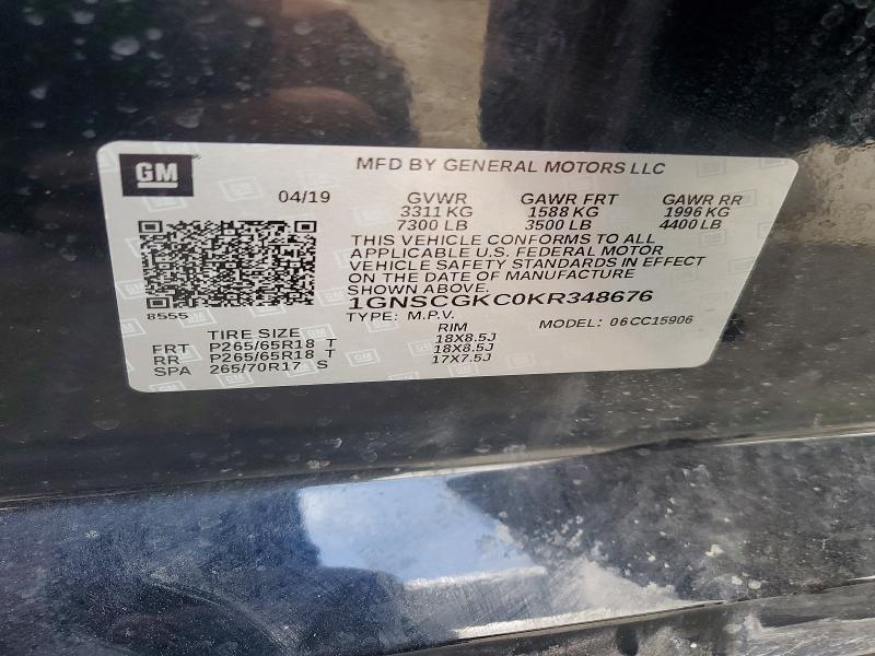 52034536 :رقم المزاد ، 1GNSCGKC0KR348676 vin ، 2019 Chevrolet Suburban مزاد بيع