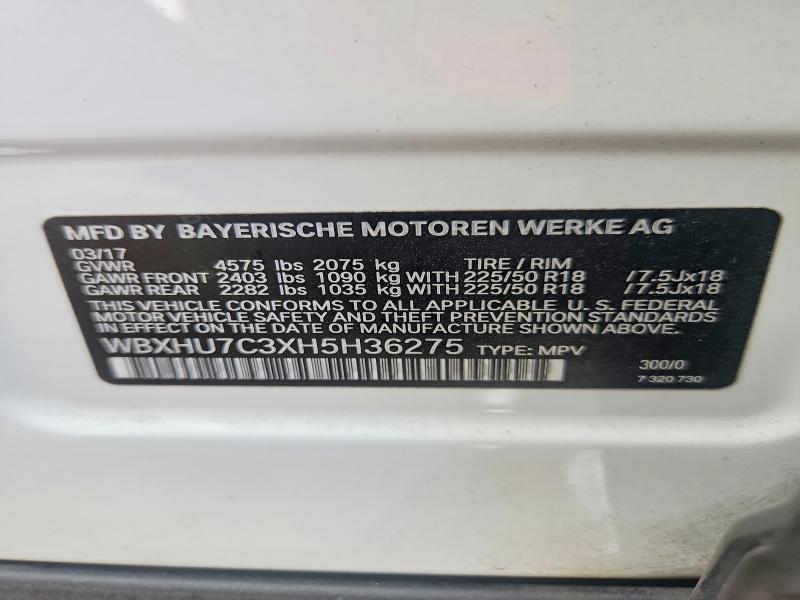 Aukcja sprzedaży 2017 Bmw X1, vin: WBXHU7C3XH5H36275, numer aukcji: 53742356