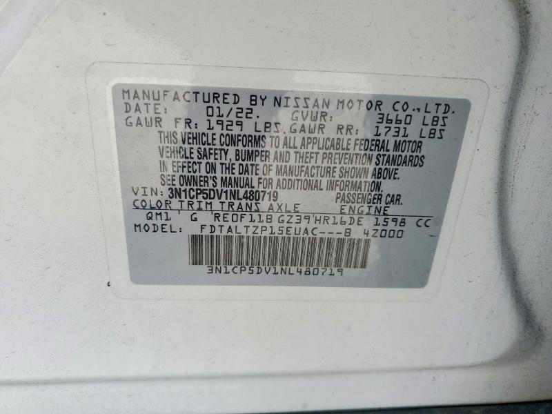 2022 Nissan Kicks მანქანა იყიდება აუქციონზე, vin: 3N1CP5DV1NL480719, აუქციონის ნომერი: 55164526