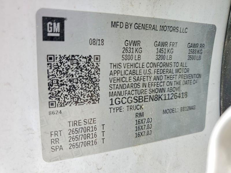 Aukcja sprzedaży 2019 Chevrolet Colorado, vin: 1GCGSBEN8K1126418, numer aukcji: 54424946