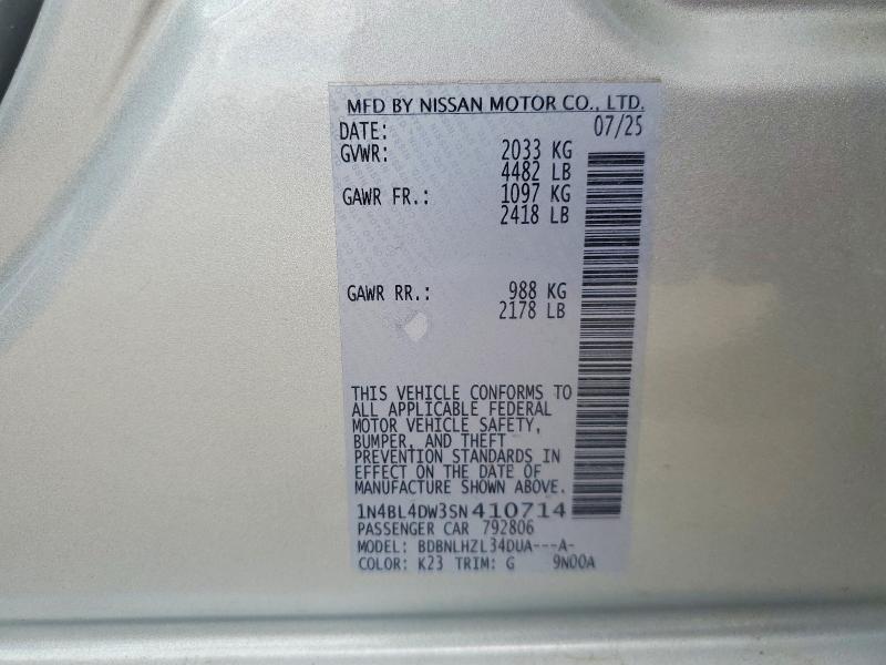 Продаж на аукціоні авто 2025 Nissan Altima, vin: 1N4BL4DW3SN410714, номер лоту: 51916506