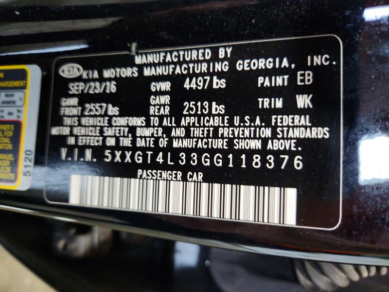 Aukcja sprzedaży 2016 Kia Optima, vin: 5XXGT4L33GG118376, numer aukcji: 53718786