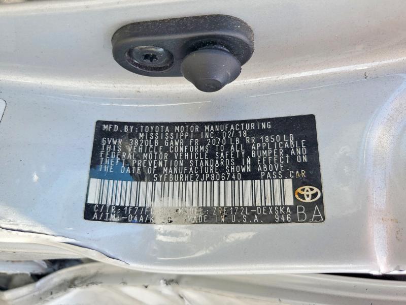 Продажа на аукционе авто 2018 Toyota Corolla, vin: 5YFBURHE2JP806740, номер лота: 53286056