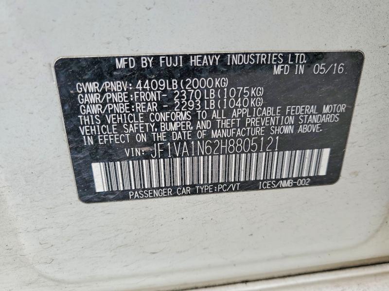 Продаж на аукціоні авто 2017 Subaru Wrx, vin: JF1VA1N62H8805121, номер лоту: 52568476