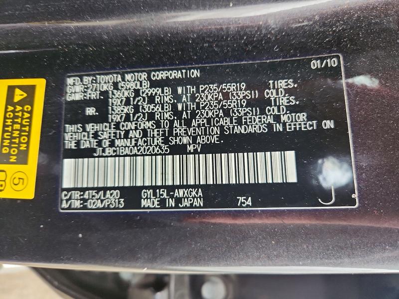 Продажа на аукционе авто 2010 Lexus Rx, vin: JTJBC1BA0A2020635, номер лота: 52446496