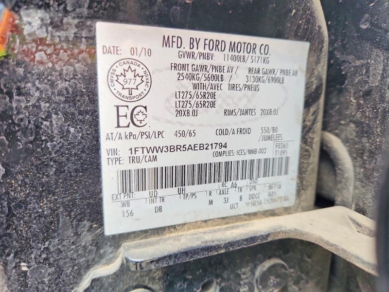 55162236 :رقم المزاد ، 1FTWW3BR5AEB21794 vin ، 2010 Ford F350 مزاد بيع