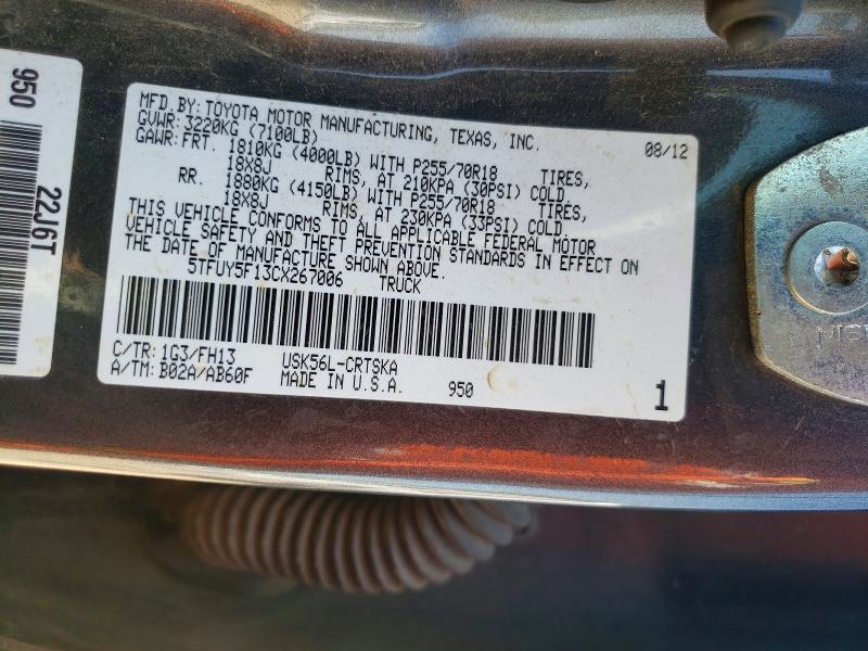 53641246 :رقم المزاد ، 5TFUY5F13CX267006 vin ، 2012 Toyota Tundra مزاد بيع
