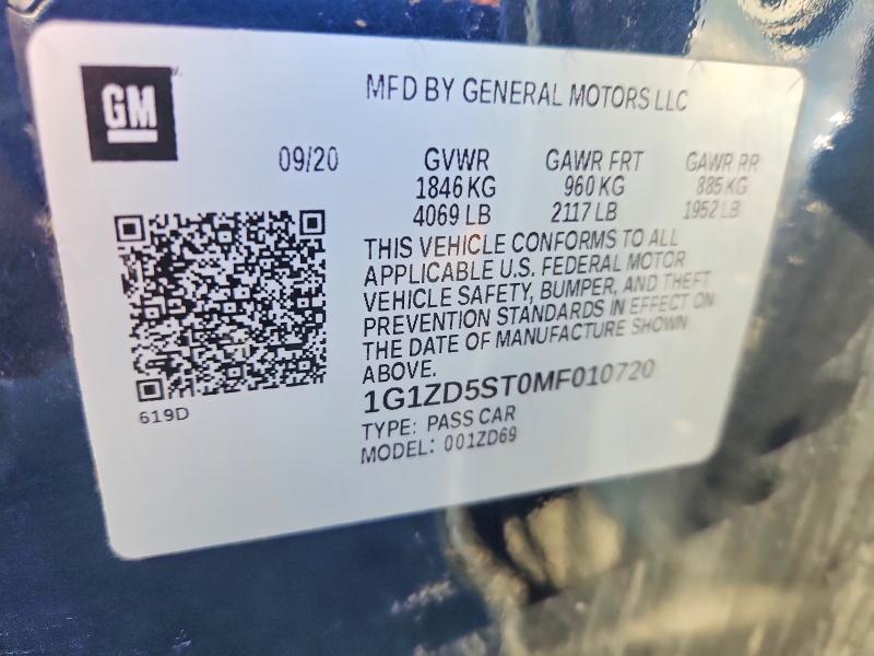 54392636 :رقم المزاد ، 1G1ZD5ST0MF010720 vin ، 2021 Chevrolet Malibu مزاد بيع