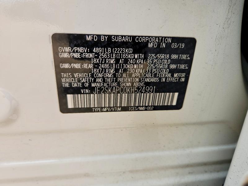 Aukcja sprzedaży 2019 Subaru Forester, vin: JF2SKAPC0KH524991, numer aukcji: 53112746