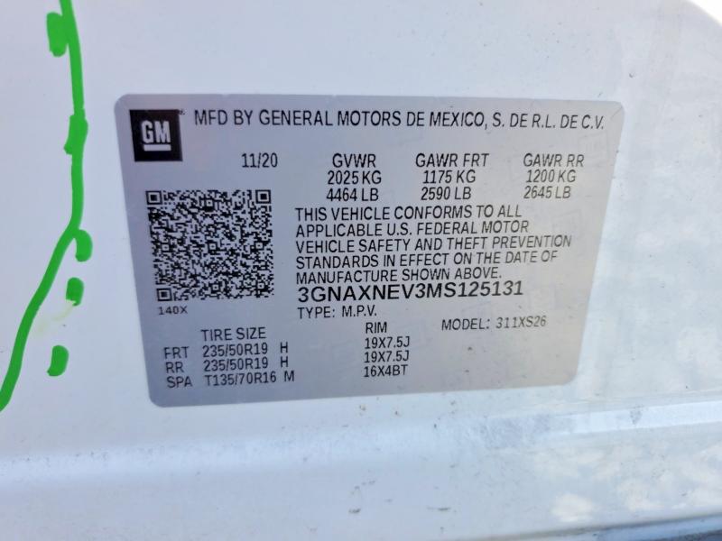 2021 Chevrolet Equinox მანქანა იყიდება აუქციონზე, vin: 3GNAXNEV3MS125131, აუქციონის ნომერი: 53518336