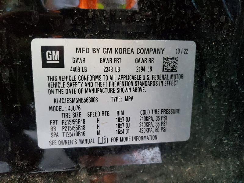 2022 Buick Encore მანქანა იყიდება აუქციონზე, vin: KL4CJESM5NB563008, აუქციონის ნომერი: 52933946