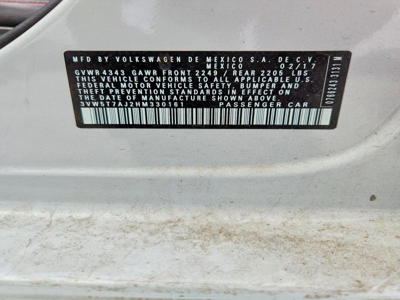 2017 Volkswagen Jetta მანქანა იყიდება აუქციონზე, vin: 3VW5T7AJ2HM330161, აუქციონის ნომერი: 54353646