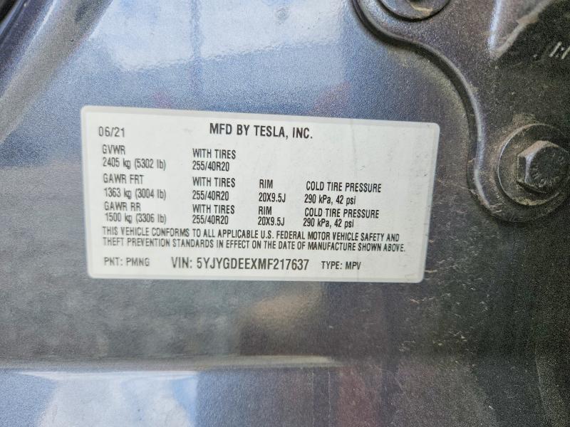 Aukcja sprzedaży 2021 Tesla Model Y, vin: 5YJYGDEEXMF217637, numer aukcji: 53553596