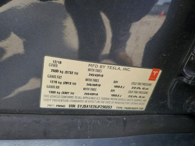 2018 Tesla Model S მანქანა იყიდება აუქციონზე, vin: 5YJSA1E26JF296053, აუქციონის ნომერი: 53845346