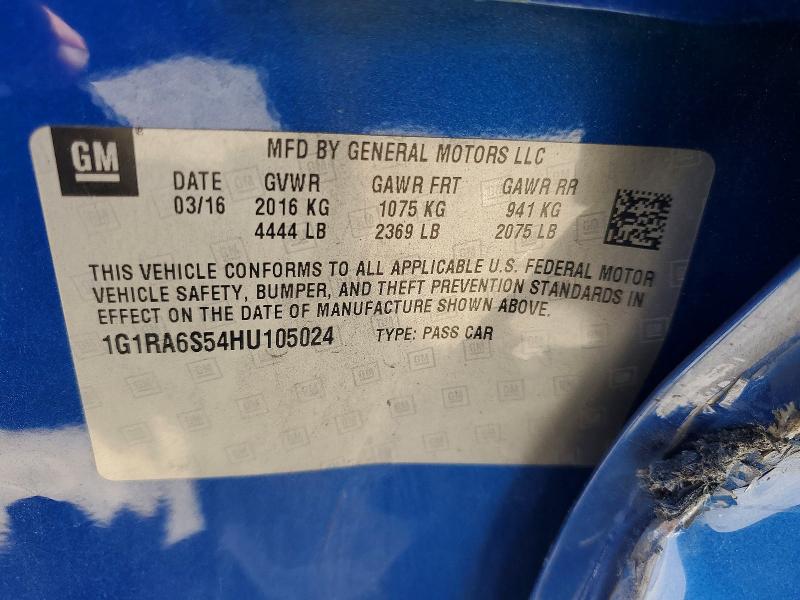 55070806 :رقم المزاد ، 1G1RA6S54HU105024 vin ، 2017 Chevrolet Volt مزاد بيع